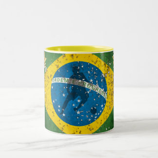 Brasilien Grungeflagga för brasilianer över hela Två-Tonad Mugg