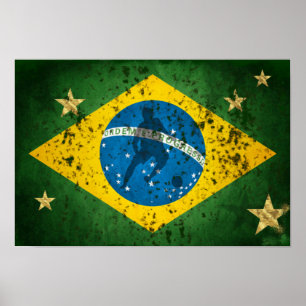 Brasilien Grungeflagga för brasilianfotbollsportar Poster