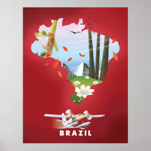 Brasilien illustrerade reseaffisch. poster