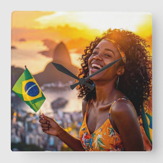 BRASILIEN - JAG ÄLSKAR BRASILIEN FYRKANTIG KLOCKA (Framsida)