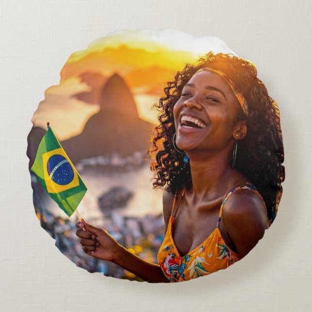 BRASILIEN - JAG ÄLSKAR BRASILIEN RUND KUDDE (Framsidan)