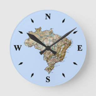 Brasilien Karta Clock Rund Klocka