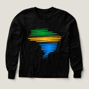 Brasilien karta gräns med brasilianska flagga med t shirt