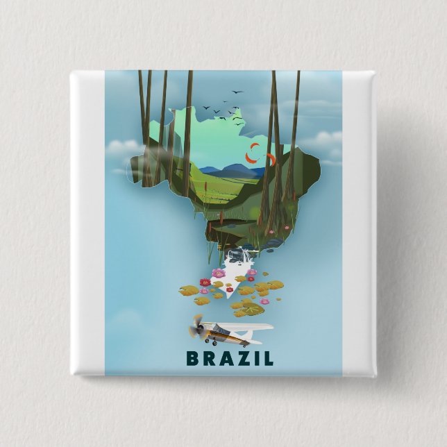 Brasilien karta Illustrerad reseposters Knapp (Framsida)