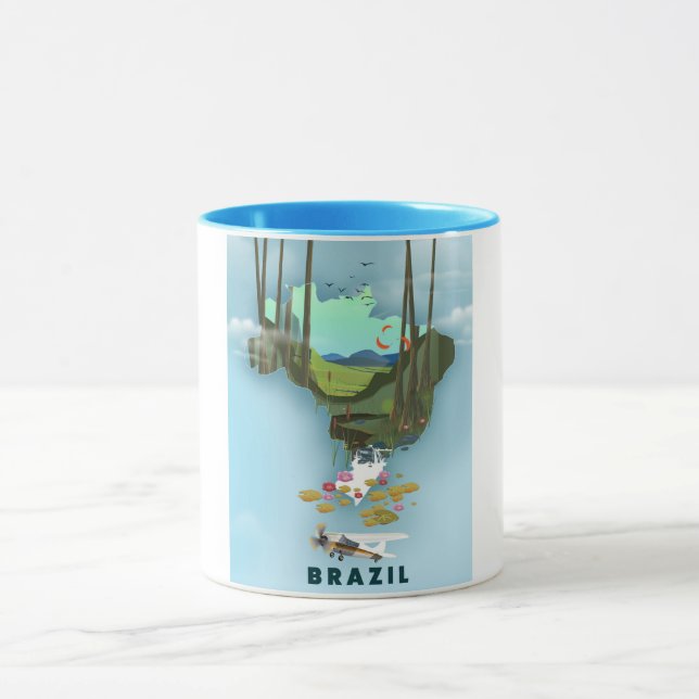 Brasilien karta Illustrerad reseposters Mugg (Center)