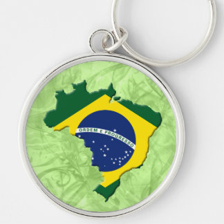 Brasilien karta rund silverfärgad nyckelring