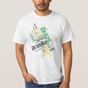 Brasilien Karta Silhouette City Namn Ord Cloud T Shirt