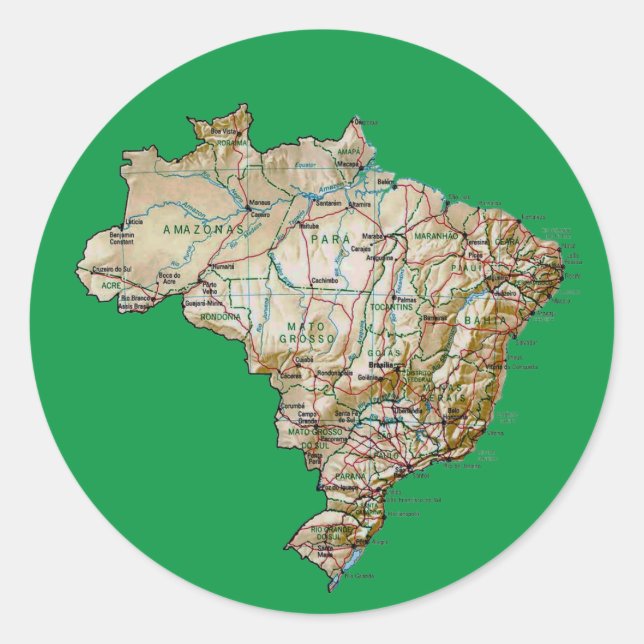 Brasilien Kartdekal Runt Klistermärke (Framsida)