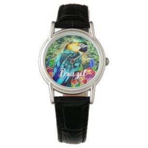 Brasilien med färgstark papegoja T-Shirt Armbandsur