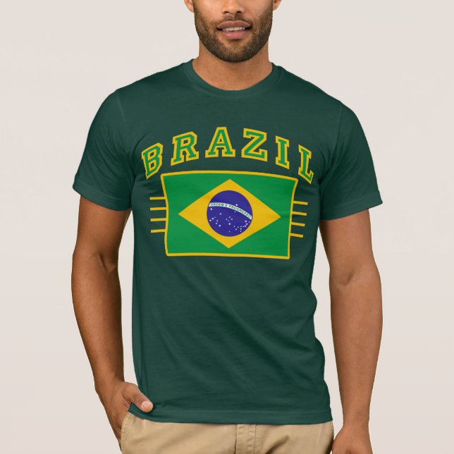 Brasilien med Flagga Tee Shirt (Framsida)
