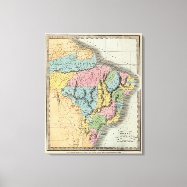 Brasilien med Guyana och Paraguay Canvastryck (Framsida)