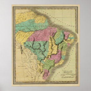 Brasilien med Guyana och Paraguay Poster