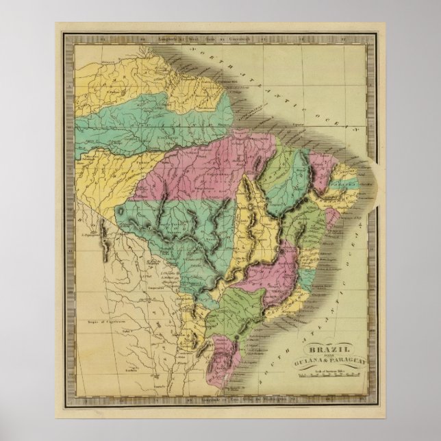 Brasilien med Guyana och Paraguay Poster (Framsidan)