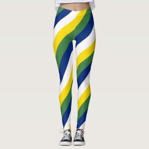 Brasilien National Flagga Färg Diagonal Stried Leggings