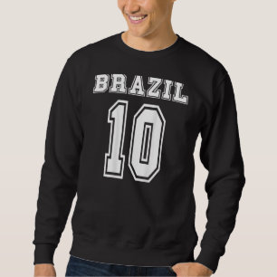 Brasilien nummer 10 tryck på baksidan sportnummer lång ärmad tröja