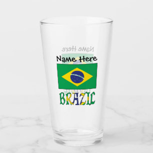 Brasilien och Brasilianska flaggan med ditt namn Glaskopp