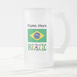 Brasilien och Brasiliens flagga med ditt namn Frostat Ölglas