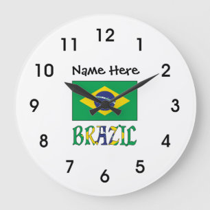 Brasilien och Brasiliens flagga med ditt namn Stor Klocka
