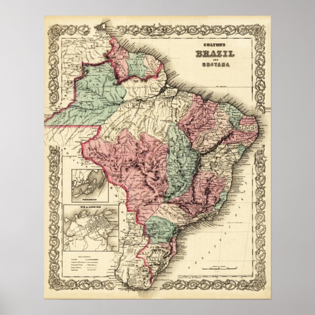 Brasilien och GuayanaPanoramic MapBrasilien Poster (Framsidan)