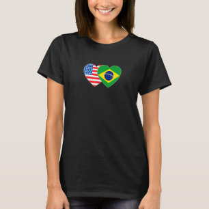 Brasilien och USA flagga Twin Heart 4 Brasilianska T Shirt