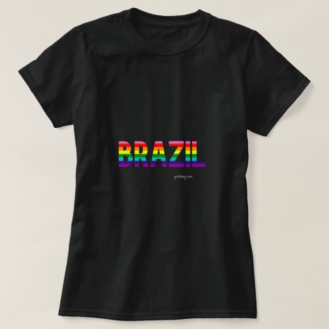 Brasilien Pride T Shirt | Rainbow Flagga W. (Design framsida)