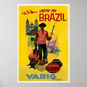 Brasilien Resa Poster Varig Airlines Art Rio De
