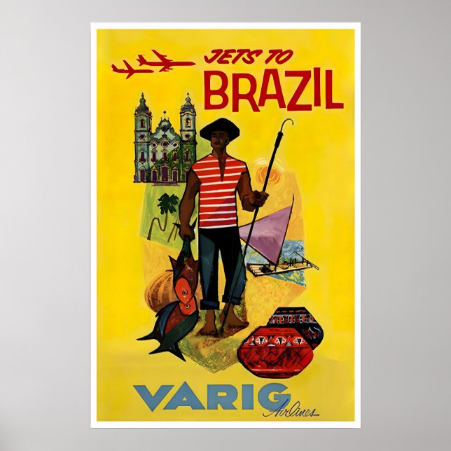 Brasilien Resa Poster Varig Airlines Konst Rio De (Framsidan)