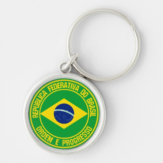 Brasilien Round Emblem Rund Silverfärgad Nyckelring (Framsidan)