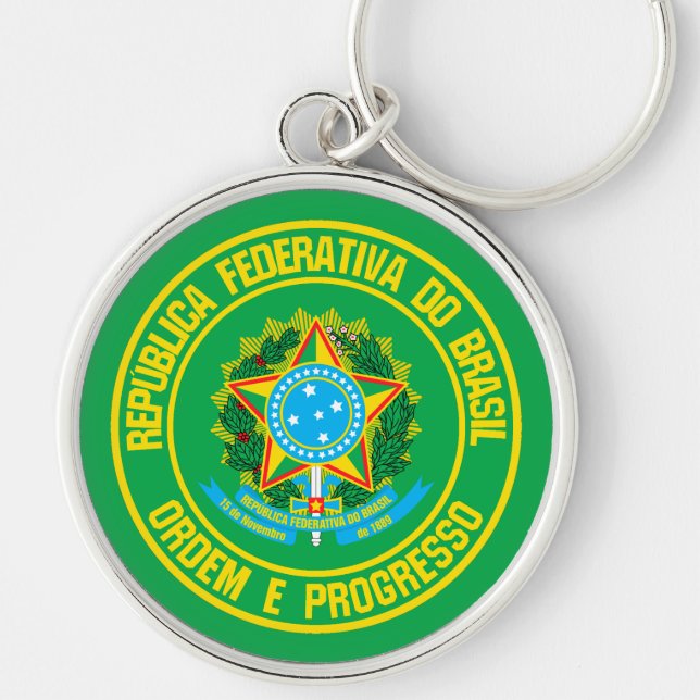 Brasilien Round Emblem Rund Silverfärgad Nyckelring (Framsidan)