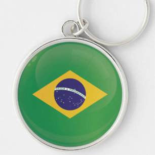 Brasilien Round Icon Flagga Rund Silverfärgad Nyckelring