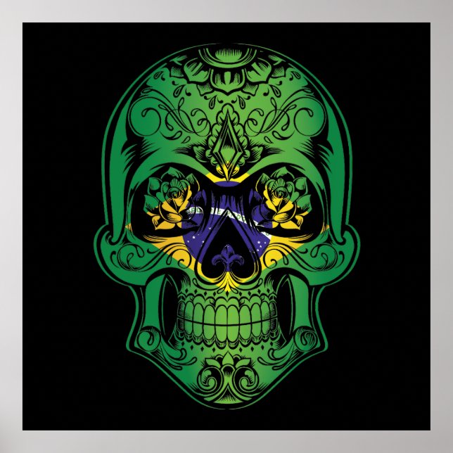 Brasilien Skull och Ro Flagga Poster (Framsidan)