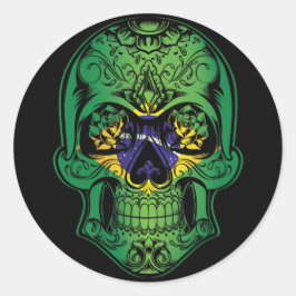 Brasilien Skull och Ro Flagga Runt Klistermärke