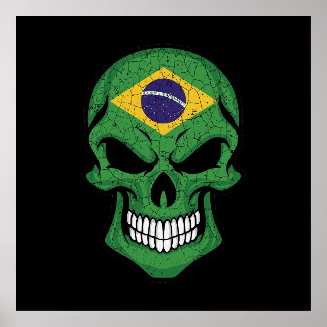 Brasilien Smiling Skull Flagga Poster (Framsidan)
