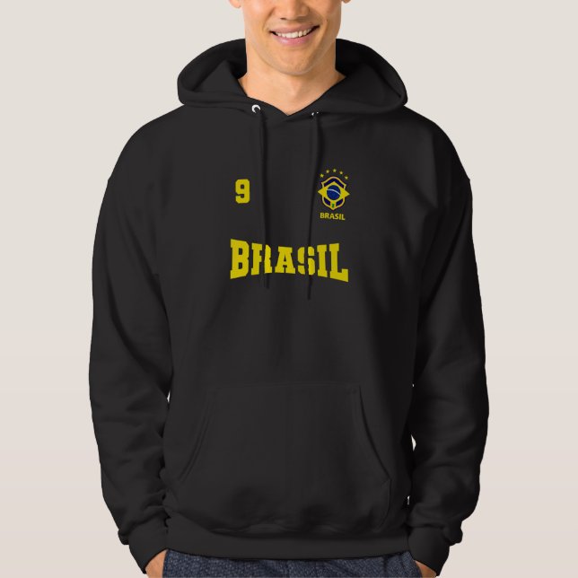 Brasilien T-shirt 2022 Blå nummer 9 Hoodie (Framsida)