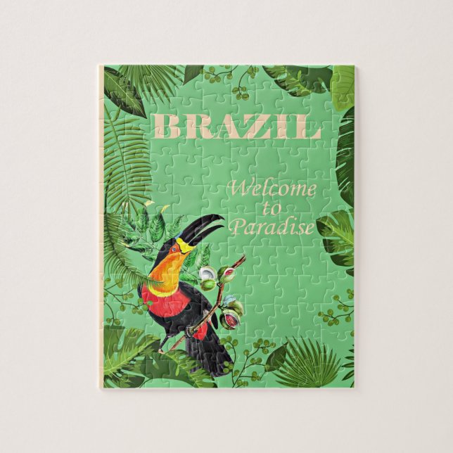 Brasilien Travel Poster, Toucan Pussel (Vertikal)
