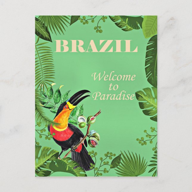 Brasilien Travel Poster, Toucan Vykort (Framsida)
