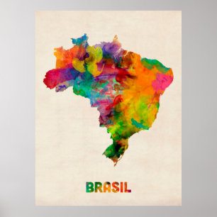 Brasilien vattenfärgkarta poster