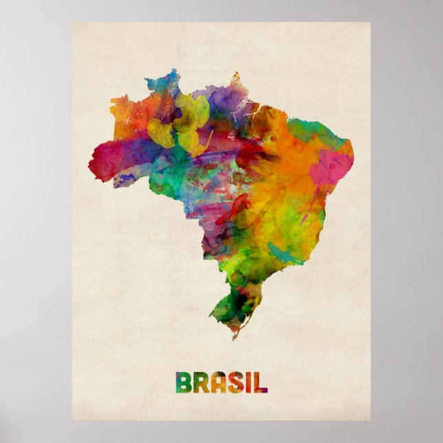 Brasilien Watercolor Karta Poster (Framsidan)