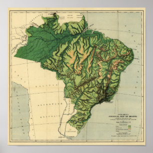 BrasilienFysisk panoramabild MapBrasilien Poster