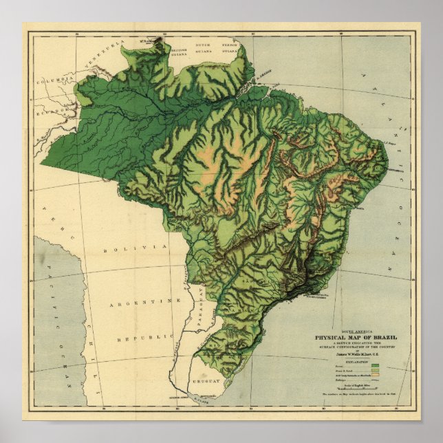 BrasilienFysisk panoramabild MapBrasilien Poster (Framsidan)
