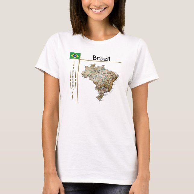 Brasilienkarta + Flagga + Titel T-Shirt (Framsida)