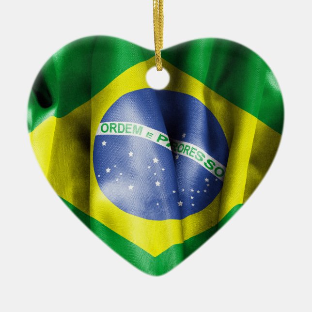 Brasiliens Flagga Ceramic Heart Jul-Dekoration Julgransprydnad Keramik (Framsidan)