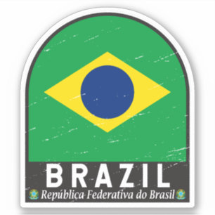 Brasiliens Flagga Emblem Distress-Vintage Klistermärken