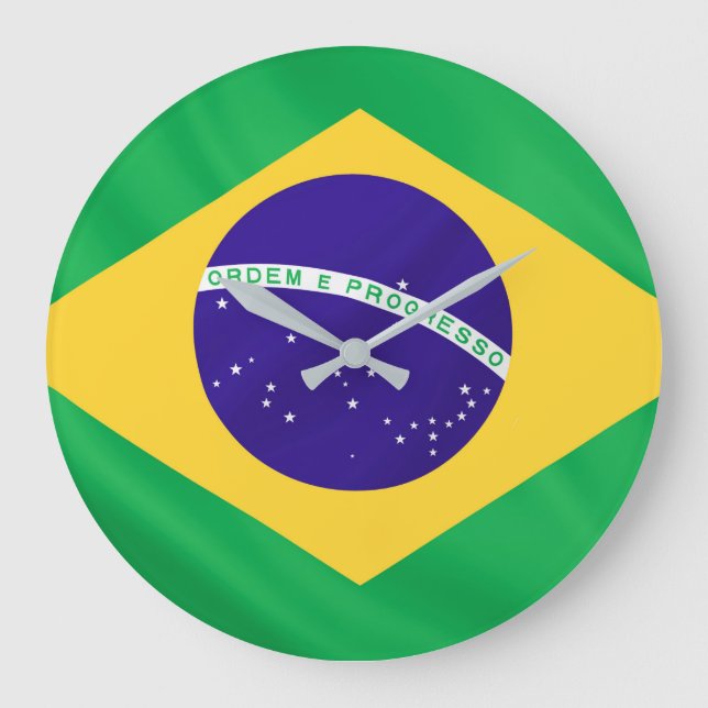 Brasiliens flagga för Round-Large-Wall-Clock Stor Klocka (Framsida)