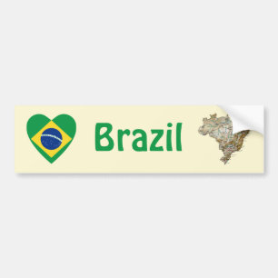 Brasiliens flagga hjärta + kartklistermärke bildekal