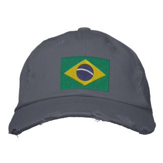 Brasiliens flagga i Grönt, Gult och blått Broderad Keps