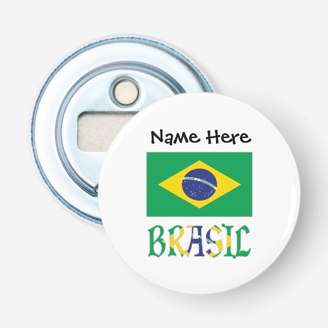 Brasiliens flagga och Brasilien Ät Namnet Flasköppnare (Framsidan)