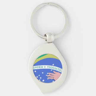 Brasiliens flagga och Lulas hand - patriotisk bras Swirl Silverfärgad Nyckelring