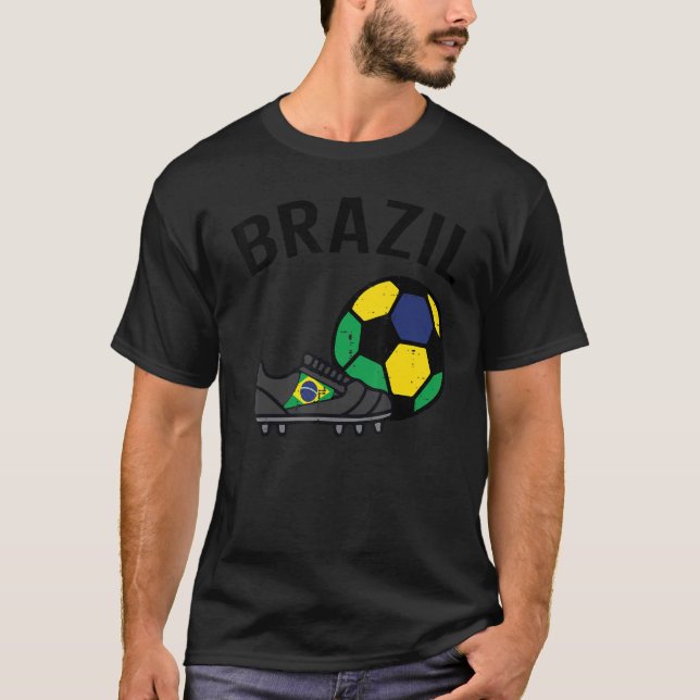 Brasiliens Flagga Socer Boll Shoes Football Fläkt  T Shirt (Framsida)