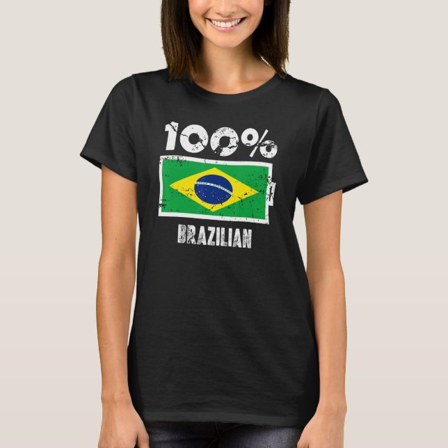 Brasiliens Flagga Support 100 Brasiliansk batteril T Shirt (Framsida)